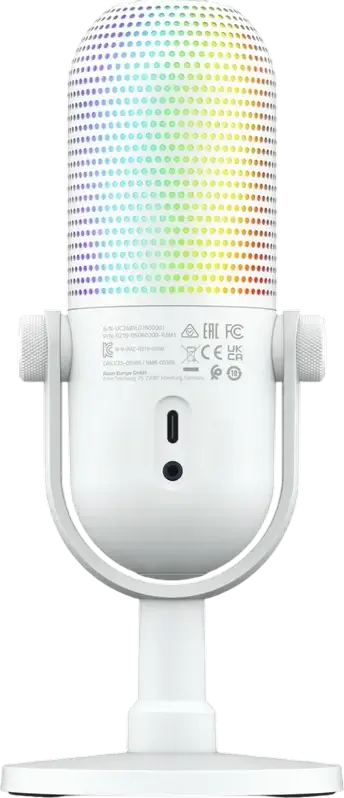 Razer Seiren V3 Chroma USB Gaming Microphone, White, Supercardioid Condenser, Razer Chroma RGB Lighting, Tap-to-Mute Sensor, Gain Control, Desktop Stand