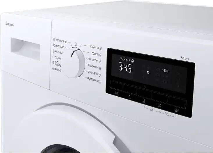 Samsung WW90FG3M05TWLF Front-Loading Washing Machine, 9kg Capacity, 1400 rpm, Energy Class A, Digital Inverter, Hygiene Steam, VoltControl, White