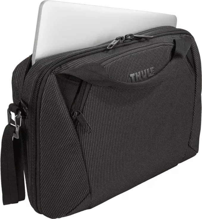 Thule Crossover 2 Laptop Bag 13.3 inch, Water Resistant Nylon Briefcase with RFID Blocking Pocket, PowerPocket and Padded Shoulder Strap, Black