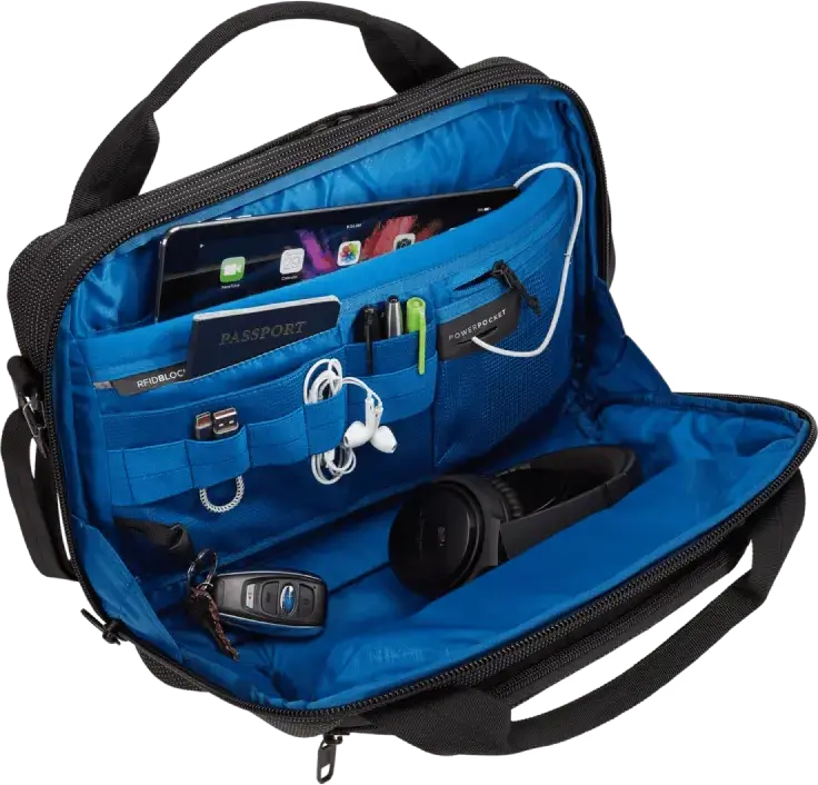 Thule Crossover 2 Laptop Bag 13.3 inch, Water Resistant Nylon Briefcase with RFID Blocking Pocket, PowerPocket and Padded Shoulder Strap, Black
