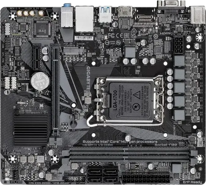 Placa de baza Gigabyte H610M H V3 DDR4 Micro-ATX LGA1700 Chipset Intel H610 pentru Intel Core Gen 12 13 14, 64GB DDR4 3200MHz, PCIe 4.0, M.2, HDMI 2.1