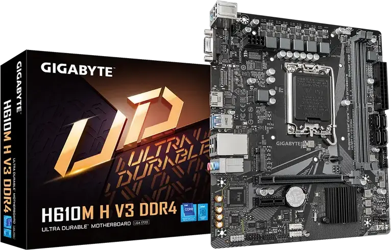 Placa de baza Gigabyte H610M H V3 DDR4 Micro-ATX LGA1700 Chipset Intel H610 pentru Intel Core Gen 12 13 14, 64GB DDR4 3200MHz, PCIe 4.0, M.2, HDMI 2.1