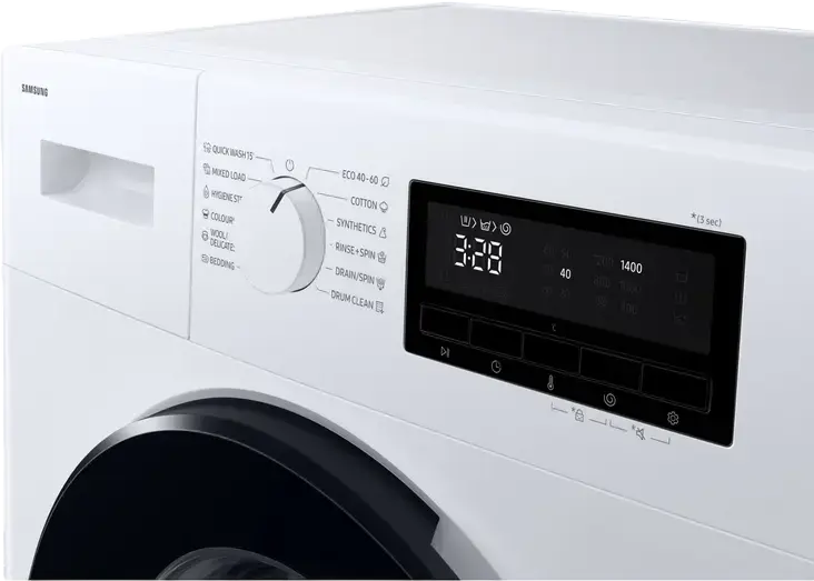 Masina de spalat rufe cu incarcare frontala Samsung WW70FG3M05AWLF, Capacitate 7kg, 1400 RPM, Motor Digital Inverter, Hygiene Steam, Alb/Negru