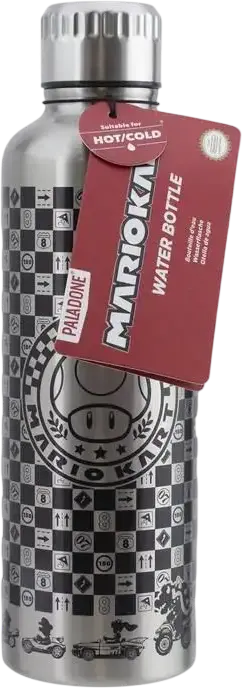 Sticla de apa Paladone Mario Kart din otel inoxidabil, 500ml cu perete dublu pentru băuturi reci și calde, Argintiu, 24x7x7 cm