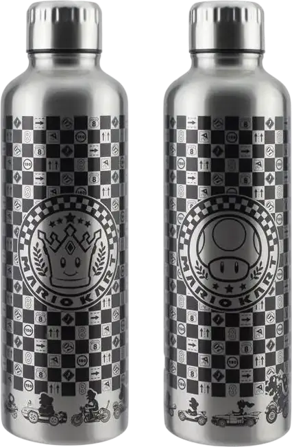 Sticla de apa Paladone Mario Kart din otel inoxidabil, 500ml cu perete dublu pentru băuturi reci și calde, Argintiu, 24x7x7 cm