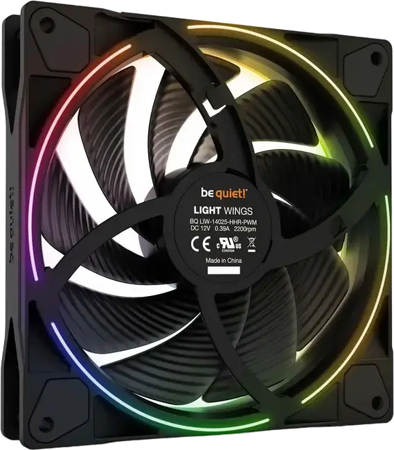 be quiet! Light Wings 140mm PWM high-speed ARGB LED Fan, BL075, 2200 RPM, 71.7 CFM, Rifle Bearing, 4-pin PWM, Black