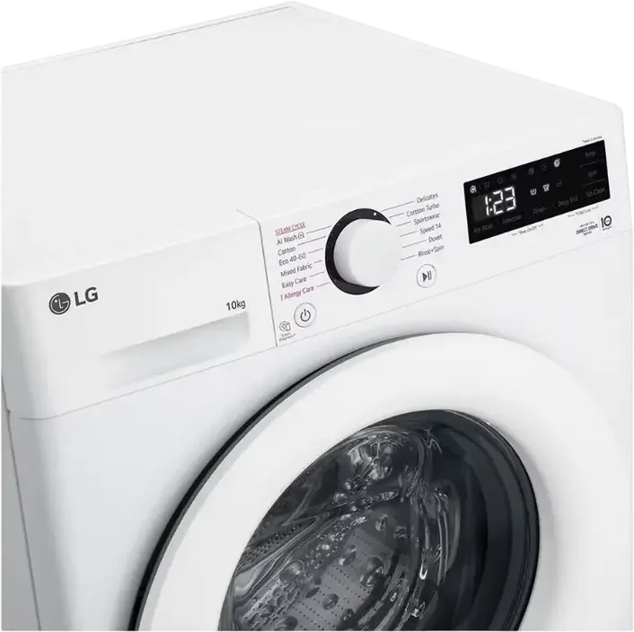 LG F4WR510SWW Front-Loading Washing Machine, 10 kg Capacity, AI Direct Drive, Steam Cleaning, 1400 rpm, Energy Class A, White with Black Door