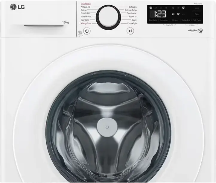 LG F4WR510SWW Front-Loading Washing Machine, 10 kg Capacity, AI Direct Drive, Steam Cleaning, 1400 rpm, Energy Class A, White with Black Door