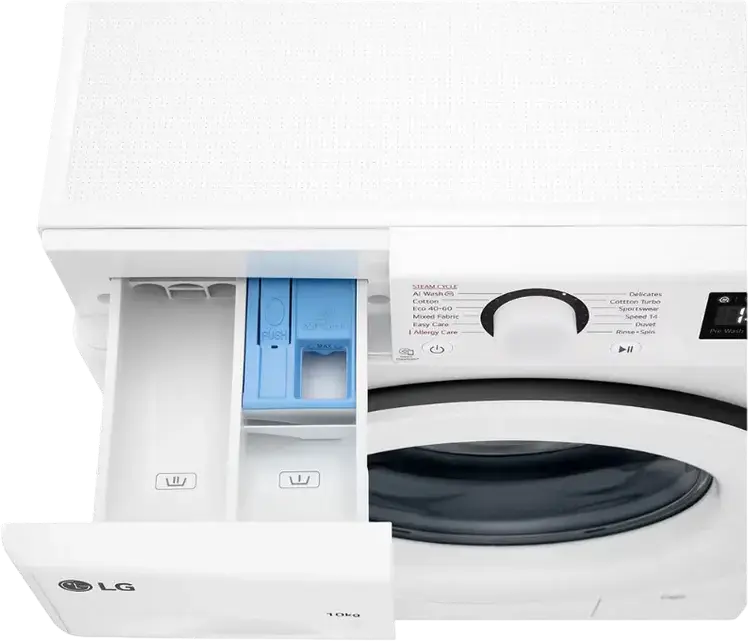 LG F4WR510SWW Front-Loading Washing Machine, 10 kg Capacity, AI Direct Drive, Steam Cleaning, 1400 rpm, Energy Class A, White with Black Door