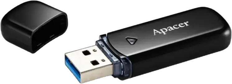 Apacer AH355 USB 3.2 Gen 1 Flash Drive, High-Speed Portable Storage, ABS Plastic Pebble Design with Cap and Strap Hole, Plug & Play, Black