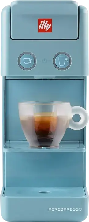 illy Y3.3 Aparat de Cafea cu Capsule iperEspresso, Presiune Pompa 19 Bar, 1250W, Rezervor Apa 0.75L, Plastic ABS, Albastru, Sistem de Extracție în Două Etape