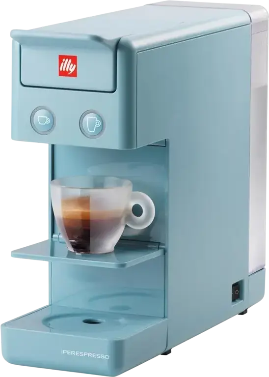 illy Y3.3 Aparat de Cafea cu Capsule iperEspresso, Presiune Pompa 19 Bar, 1250W, Rezervor Apa 0.75L, Plastic ABS, Albastru, Sistem de Extracție în Două Etape