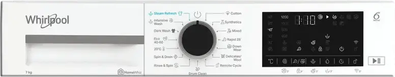 Стиральная машина Whirlpool WAM 762WB EE с фронтальной загрузкой, 7 кг, 1200 об/мин, инверторный двигатель, 6th Sense, SteamRefresh, Auto Dose, HomeWhiz
