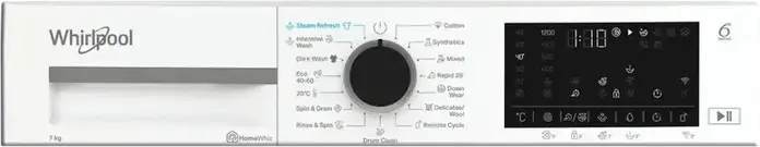 Стиральная машина Whirlpool WAM 762WB EE с фронтальной загрузкой, 7 кг, 1200 об/мин, инверторный двигатель, 6th Sense, SteamRefresh, Auto Dose, HomeWhiz