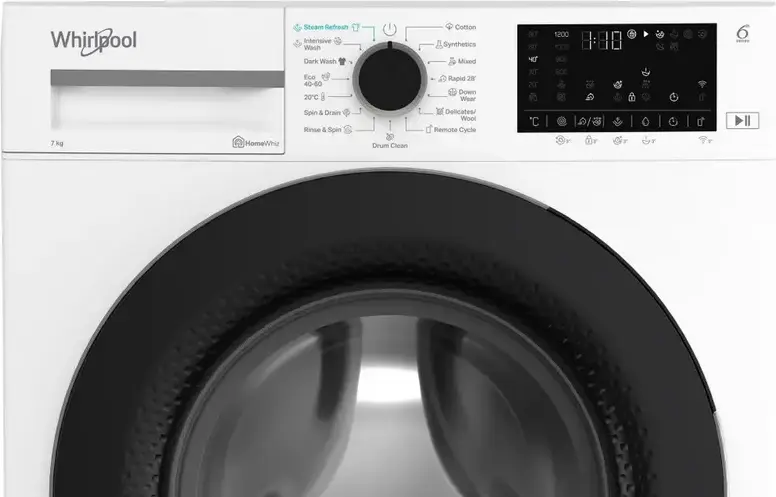 Стиральная машина Whirlpool WAM 762WB EE с фронтальной загрузкой, 7 кг, 1200 об/мин, инверторный двигатель, 6th Sense, SteamRefresh, Auto Dose, HomeWhiz
