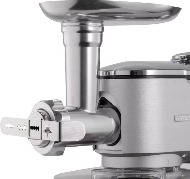 Ardesto KMCH-K1500SS Kitchen Machine, 1500W, 6L Stainless Steel Bowl, 1.5L Blender, 6 Speeds + Pulse, Aluminium Housing, Silver with Meat Grinder and Attachments