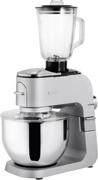 Ardesto KMCH-K1500SS Kitchen Machine, 1500W, 6L Stainless Steel Bowl, 1.5L Blender, 6 Speeds + Pulse, Aluminium Housing, Silver with Meat Grinder and Attachments