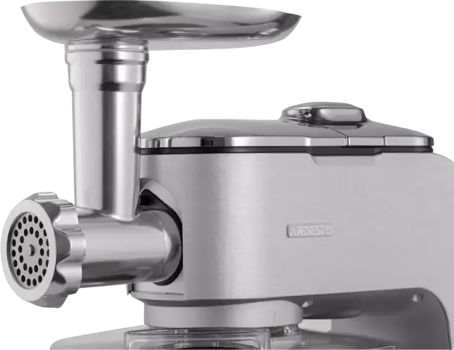 Ardesto KMCH-K1500SS Kitchen Machine, 1500W, 6L Stainless Steel Bowl, 1.5L Blender, 6 Speeds + Pulse, Aluminium Housing, Silver with Meat Grinder and Attachments