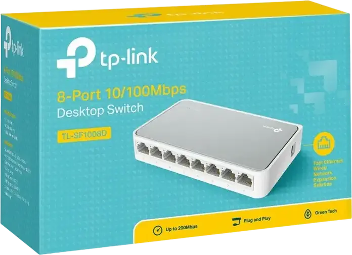 TP-Link TL-SF1008D 8-Port 10/100Mbps Desktop Switch, Green Ethernet Energy Efficient, Auto-MDI/MDIX, Plug and Play, ABS Plastic, White