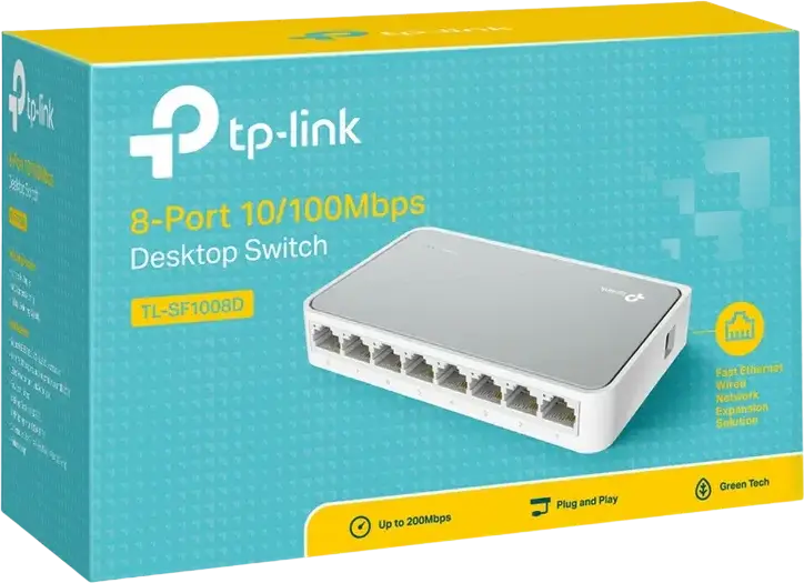 TP-Link TL-SF1008D 8-Port 10/100Mbps Desktop Switch, Green Ethernet Energy Efficient, Auto-MDI/MDIX, Plug and Play, ABS Plastic, White
