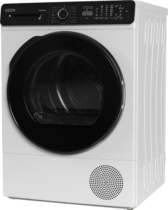 Uscator de rufe cu pompa de caldura OZON DO9PC5GDI, Capacitate 9 kg, Motor DC Inverter, Incarcare frontala, 9 Programe, Display LCD, Alb cu Usa Neagra, Adancime 60 cm
