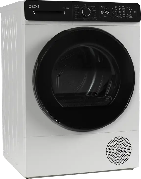 Uscator de rufe cu pompa de caldura OZON DO9PC5GDI, Capacitate 9 kg, Motor DC Inverter, Incarcare frontala, 9 Programe, Display LCD, Alb cu Usa Neagra, Adancime 60 cm
