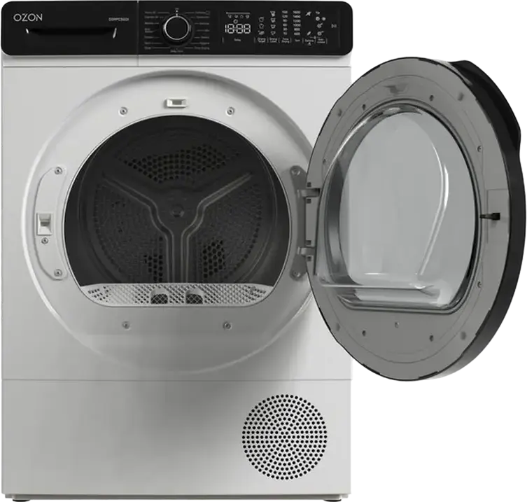 Uscator de rufe cu pompa de caldura OZON DO9PC5GDI, Capacitate 9 kg, Motor DC Inverter, Incarcare frontala, 9 Programe, Display LCD, Alb cu Usa Neagra, Adancime 60 cm