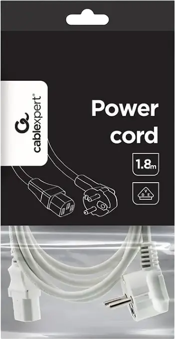 Cablu Alimentare Cablexpert PC-186W-VDE, 1.8m, Alb, IEC-320 C13 la Schuko, 10A, 0.75mm2, Certificare VDE