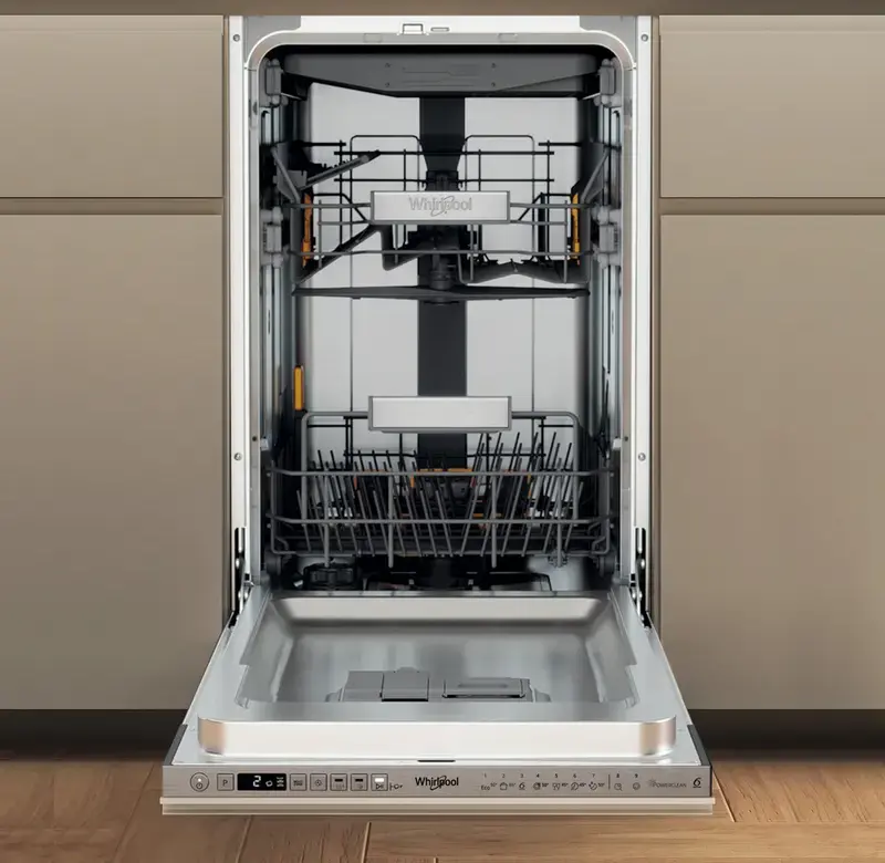 Whirlpool WH6IB10BS7LA0 Built-in Slim Dishwasher, 10 Place Settings, 6th Sense Technology, NaturalDry, PowerClean, 9 Programs, White, 44.8cm Width