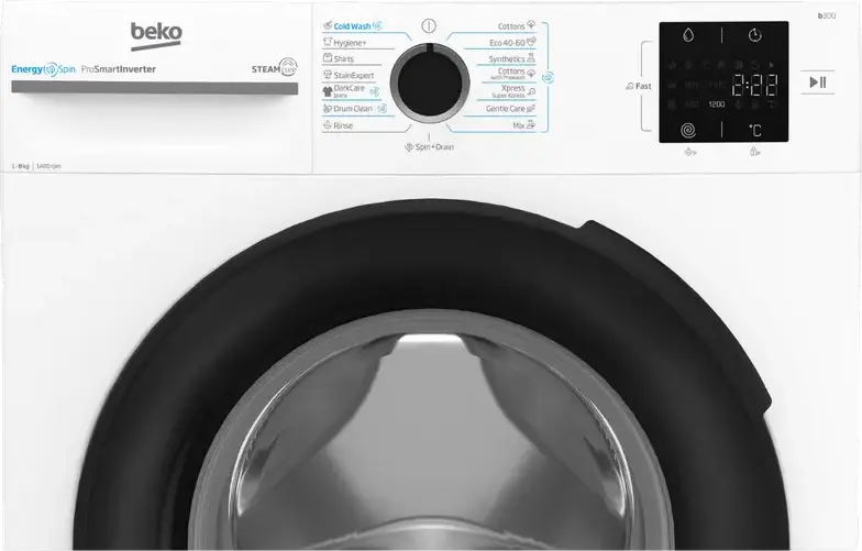 Masina de spalat rufe cu incarcare frontala Beko BM3WFSU38413WB, 8kg, 1400 rpm, Clasa Energetica A, Motor ProSmart Inverter, SteamCure, AddXtra, Alb/Negru