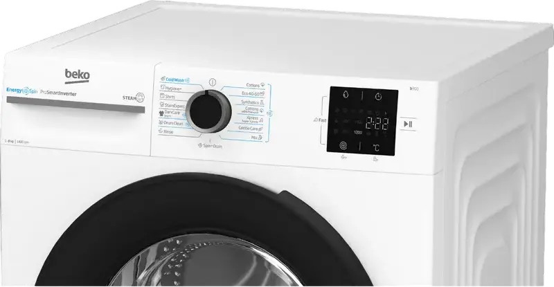 Masina de spalat rufe cu incarcare frontala Beko BM3WFSU38413WB, 8kg, 1400 rpm, Clasa Energetica A, Motor ProSmart Inverter, SteamCure, AddXtra, Alb/Negru