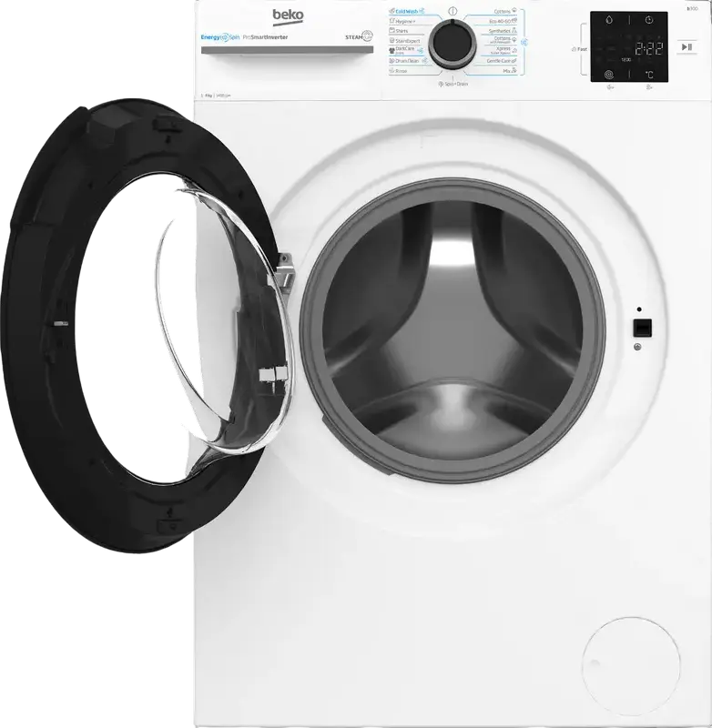 Masina de spalat rufe cu incarcare frontala Beko BM3WFSU38413WB, 8kg, 1400 rpm, Clasa Energetica A, Motor ProSmart Inverter, SteamCure, AddXtra, Alb/Negru