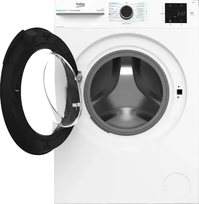 Masina de spalat rufe cu incarcare frontala Beko BM3WFSU38413WB, 8kg, 1400 rpm, Clasa Energetica A, Motor ProSmart Inverter, SteamCure, AddXtra, Alb/Negru