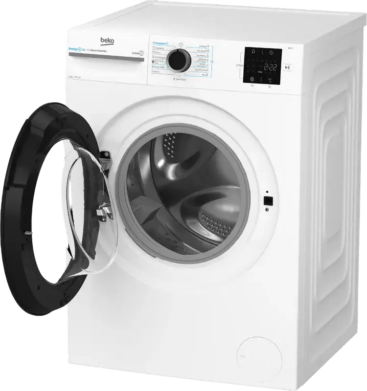 Masina de spalat rufe cu incarcare frontala Beko BM3WFSU38413WB, 8kg, 1400 rpm, Clasa Energetica A, Motor ProSmart Inverter, SteamCure, AddXtra, Alb/Negru