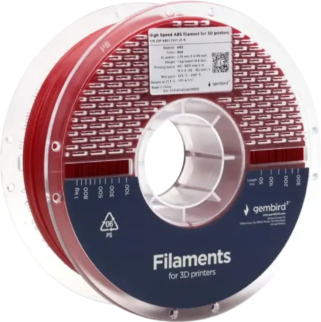 Gembird 3DP-ABS1.75HY-01-W High Speed ABS 3D Printing Filament, 1.75mm Diameter, Red, 1kg