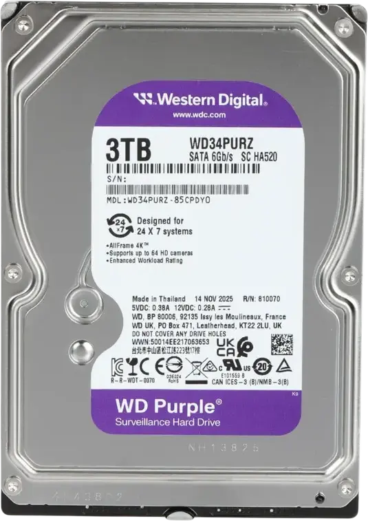 Unitate HDD Western Digital WD Purple, 3.5", 3 TB <WD34PURZ>