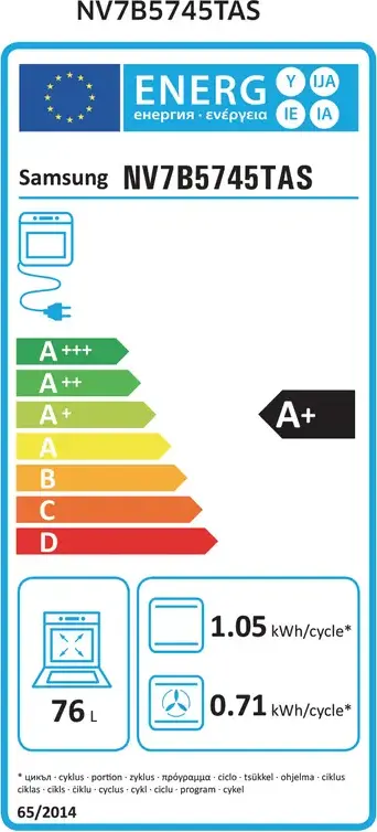 Cuptor Electric Incorporabil Samsung NV7B5745TAS, Capacitate 76L, Clasa Energetica A+, SmartThings, Curatare Catalitica, Interior Ceramic, Otel Inox