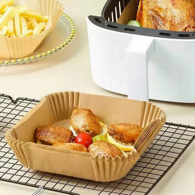 Papro Square Air Fryer Disposable Parchment Paper Liners, 16x16 cm, Heat Resistant up to 220°C, Beige, CGH1000