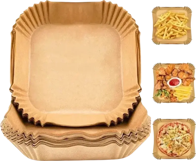 Papro Square Air Fryer Disposable Parchment Paper Liners, 16x16 cm, Heat Resistant up to 220°C, Beige, CGH1000
