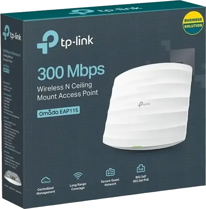 TP-Link EAP115 Wireless N Ceiling Mount Access Point, 300 Mbps, 2.4 GHz, PoE 802.3af Support, Omada SDN Cloud Management, Multi-SSID, White