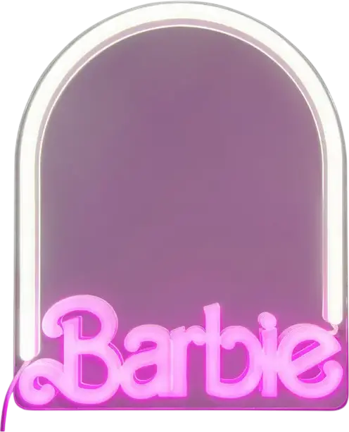 Paladone Barbie LED Neon Decorative Mirror Light PP14619BRVN, Pink Neon Logo, USB Powered, Wall Mountable, ABS Plastic, 27 cm Height, 3 Brightness Levels