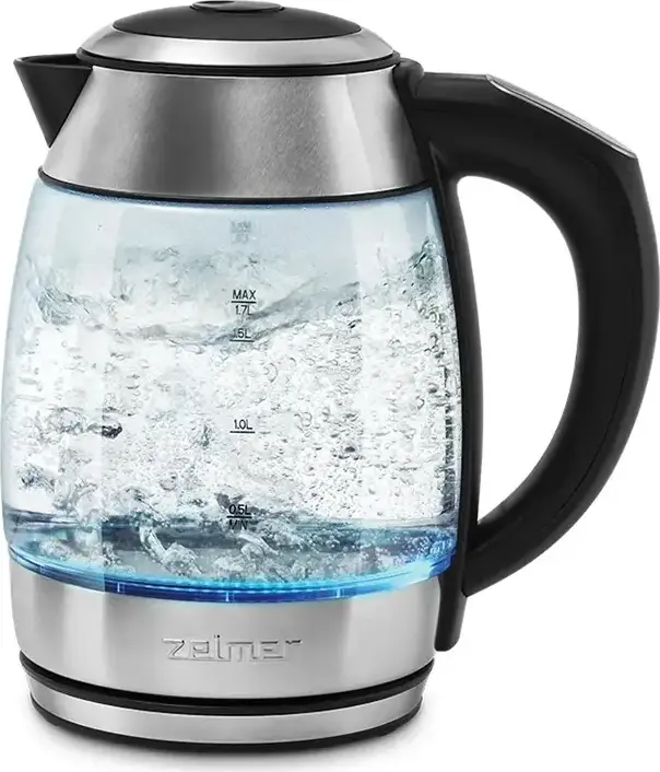 Zelmer ZCK8030 Electric Kettle, 1.7L, 2200W, Stainless Steel and Glass, Adjustable Temperature 40-100C, LED Display, Strix Controller, Silver