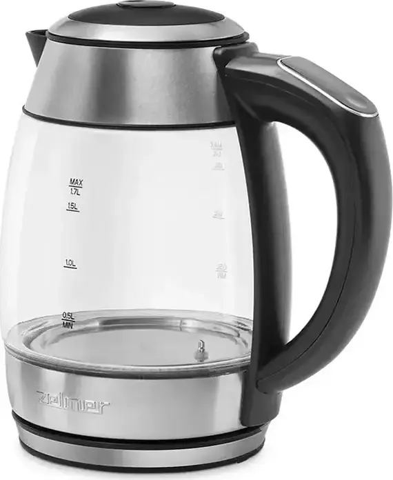 Zelmer ZCK8030 Electric Kettle, 1.7L, 2200W, Stainless Steel and Glass, Adjustable Temperature 40-100C, LED Display, Strix Controller, Silver