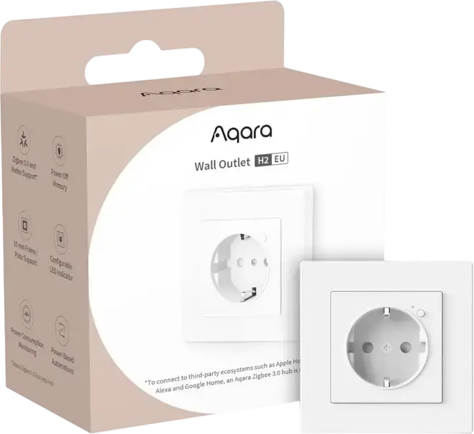 Aqara Wall Outlet H2 EU Smart Plug, Zigbee 3.0, Matter Support, Energy Monitoring, 3840W Max Load, Compatible with Apple Home, Alexa, Google Home, White