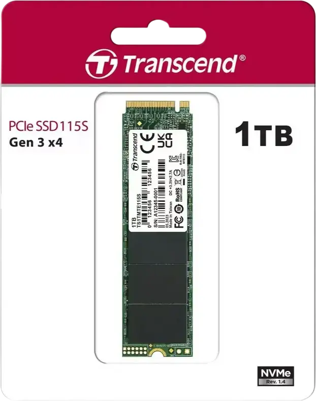 SSD-накопитель Transcend MTE115S 1ТБ M.2 2280 NVMe PCIe Gen3 x4, 3D NAND, скорость чтения до 3200МБ/с, записи до 2000МБ/с, TS1TMTE115S