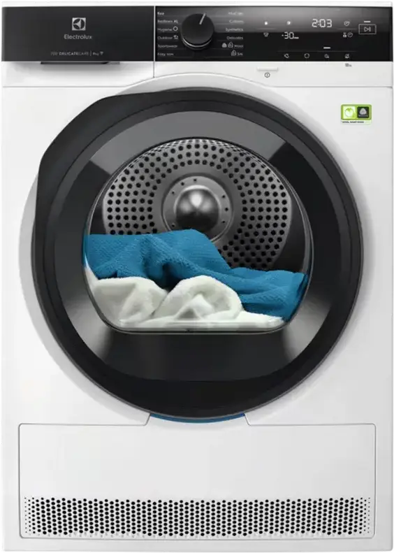 Electrolux EW7D495UCE DelicateCare 700 Heat Pump Tumble Dryer, 9 kg Capacity, Energy Class C, Wi-Fi, MixCare, Inverter Motor, White/Black
