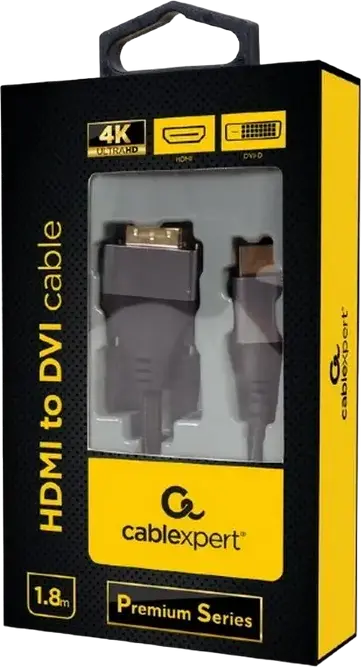 Кабель Cablexpert CC-HDMI-DVI-4K-6 Premium Series HDMI - DVI-I, поддержка 4K UHD @30Hz, позолоченные коннекторы, оплетка из ткани, 1.8м, черный