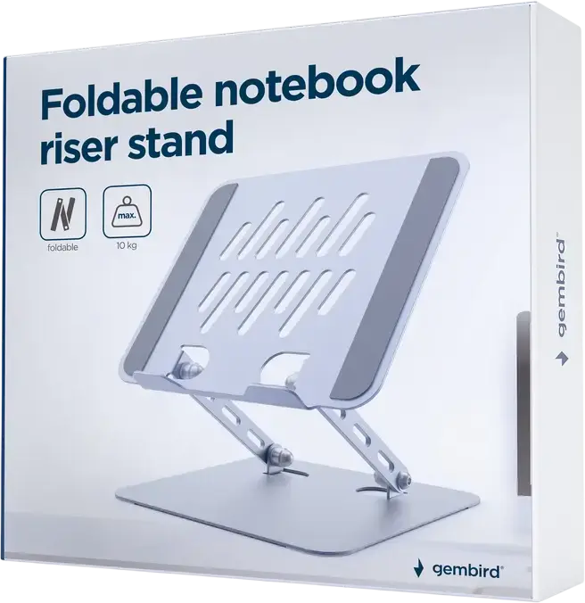 Gembird NBS-D1-04 Foldable Notebook Riser Stand, Aluminum and Silicone, for Laptops 11-15.6 inches, Silver, 10kg Max Load