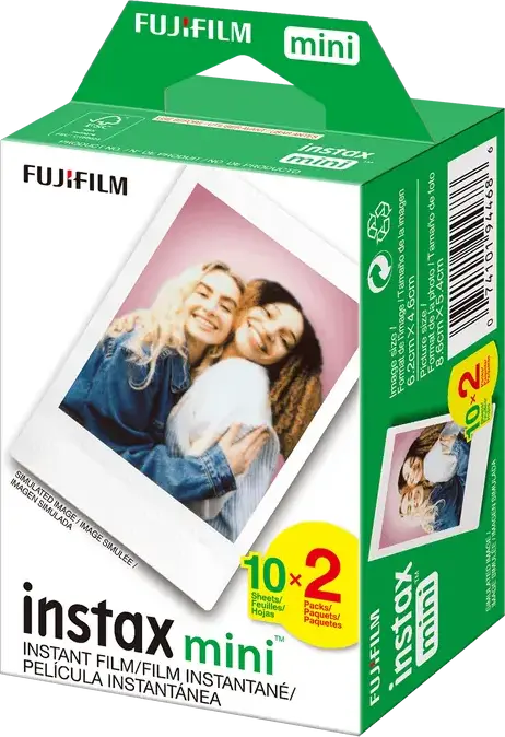 Fujifilm instax mini Instant Film Twin Pack, 20 Sheets White Border, ISO 800, 86mm x 54mm for instax mini Analog, Hybrid Cameras and Smartphone Printers