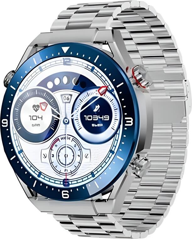 Smartwatch Maxcom Ecowatch Eco1 EW01, Ecran AMOLED Rotund 1.52", GPS, Monitorizare Ritm Cardiac si SpO2, Rezistenta IP67, Curea Metalica, Android si iOS